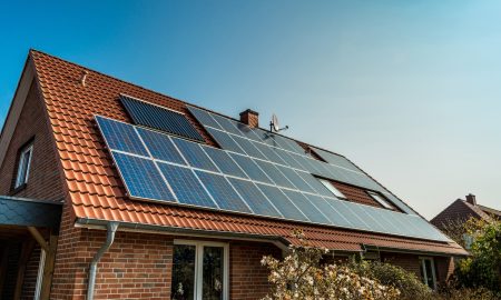 Solar panel on a red roof